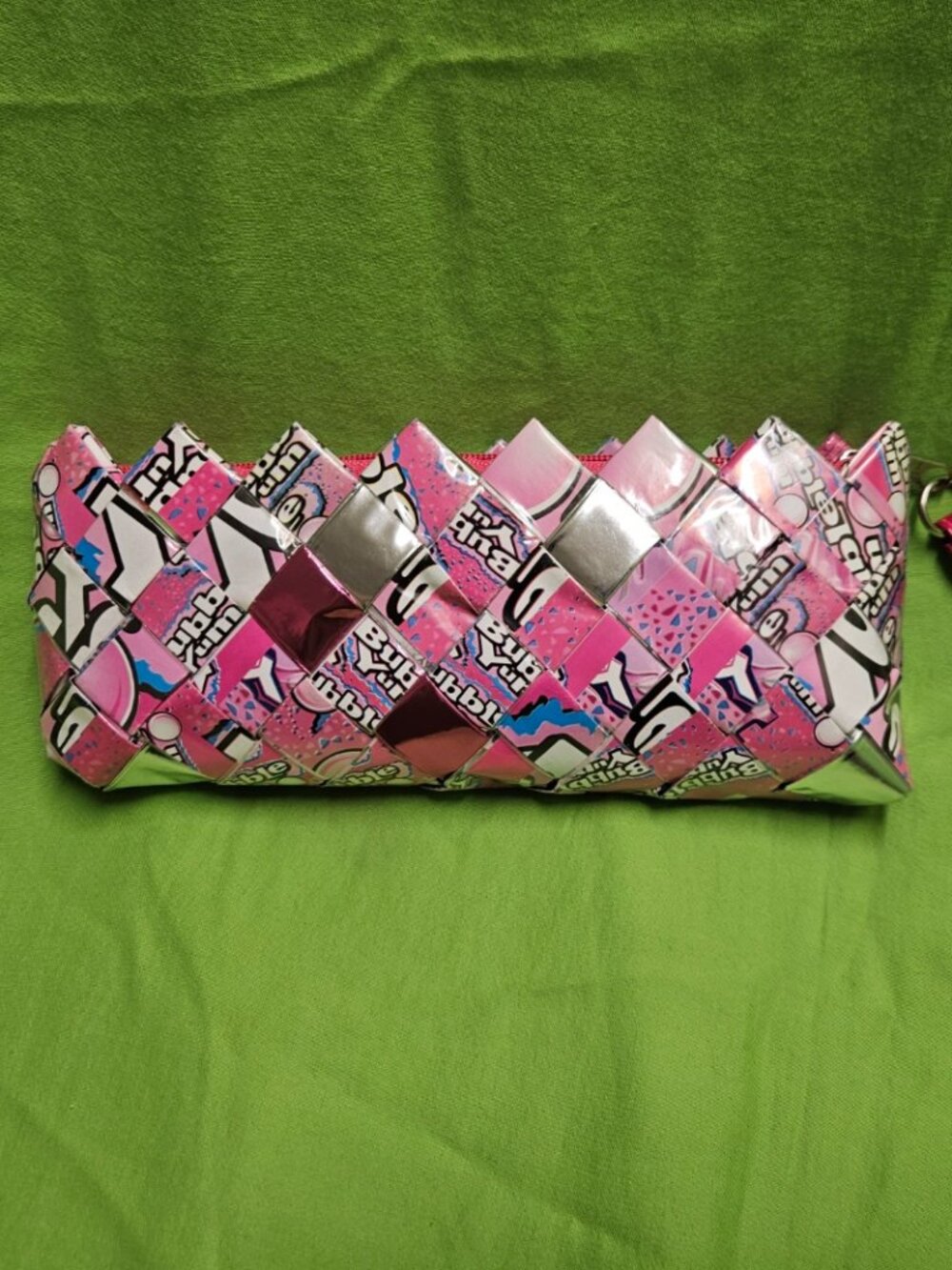 Nahui Ollin Woven BUBBLICIOUS Wrapper Wristlet 10” Bag Clutch Purse Strap Y2K